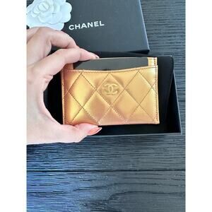 Chanel NWT gold  metalic cardholder wallet